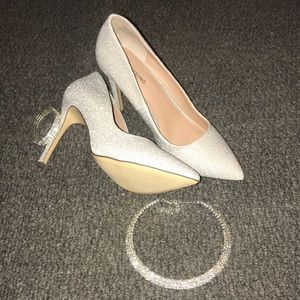 Silver Synthetic Mesh Glitter Heels